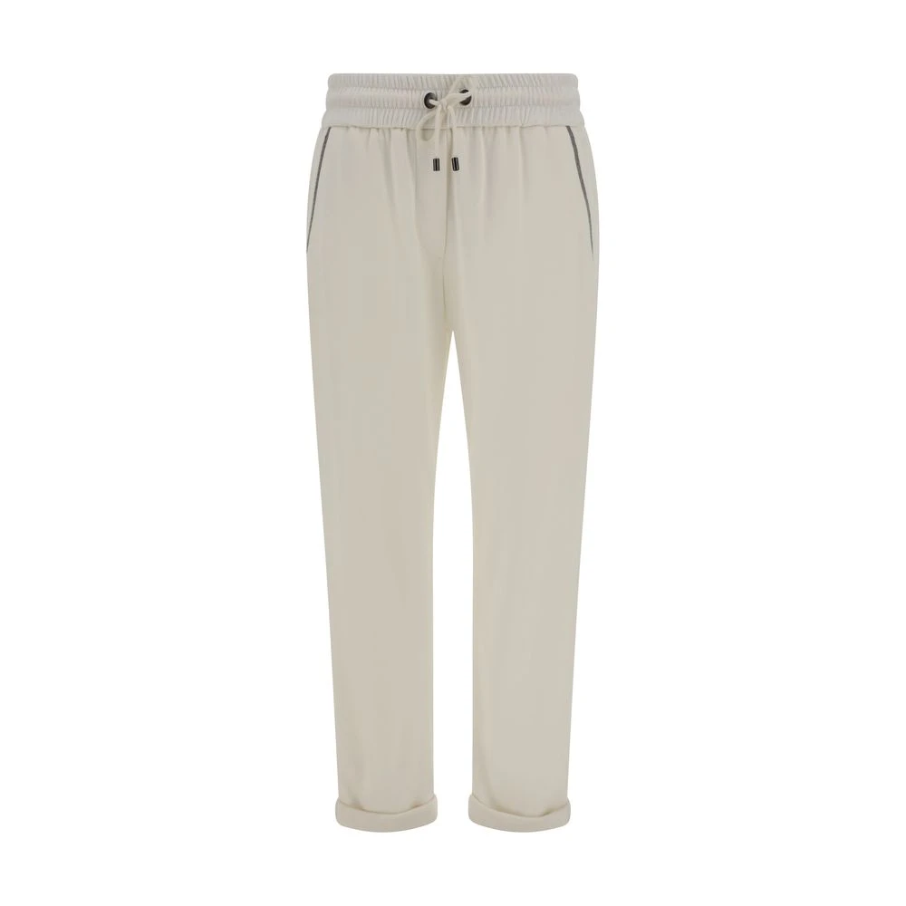 BRUNELLO CUCINELLI Katoenen Broek met Juweelversieringen White Dames