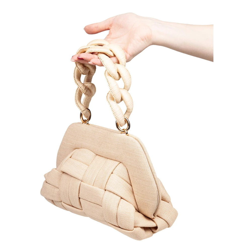 THEMOIRè Canvas Clutch Tas met Raffia Ketting Beige Dames