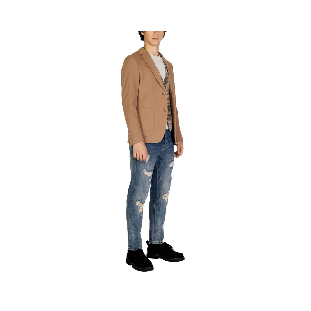 Gianni Lupo Katoen Blend Blazer met Elastaan Beige Heren
