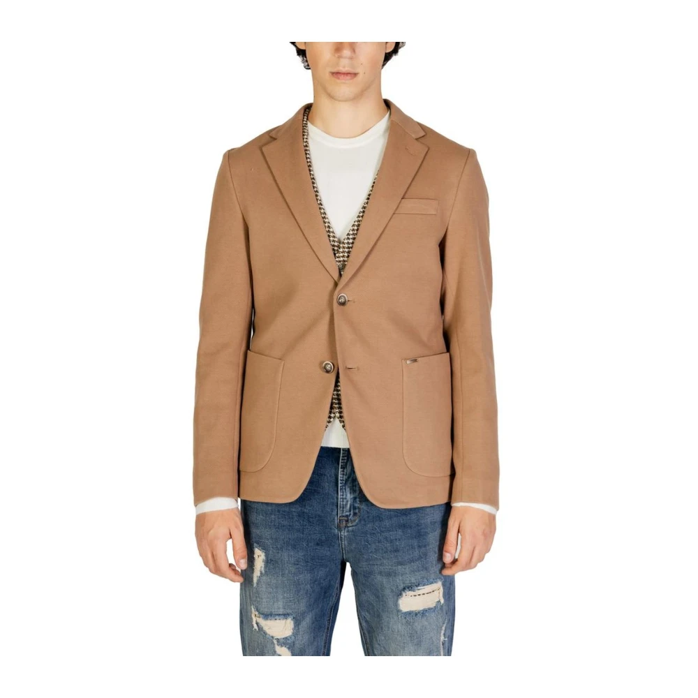 Gianni Lupo Katoen Blend Blazer met Elastaan Beige Heren