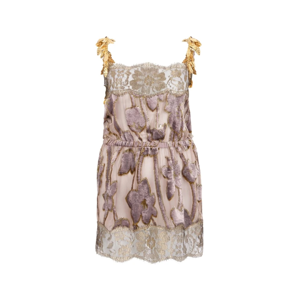 Roberto Cavalli Beige Nude Mini Dress With Floral Pattern - Female - Party Dresses - Xs - Dresses