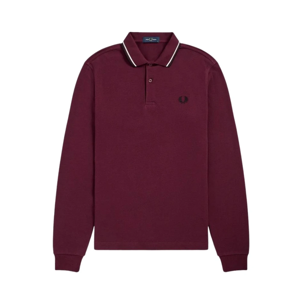 Fred Perry Men's Brown Polo Shirts, 2XL, Long Sleeve Polo With Double Stripe