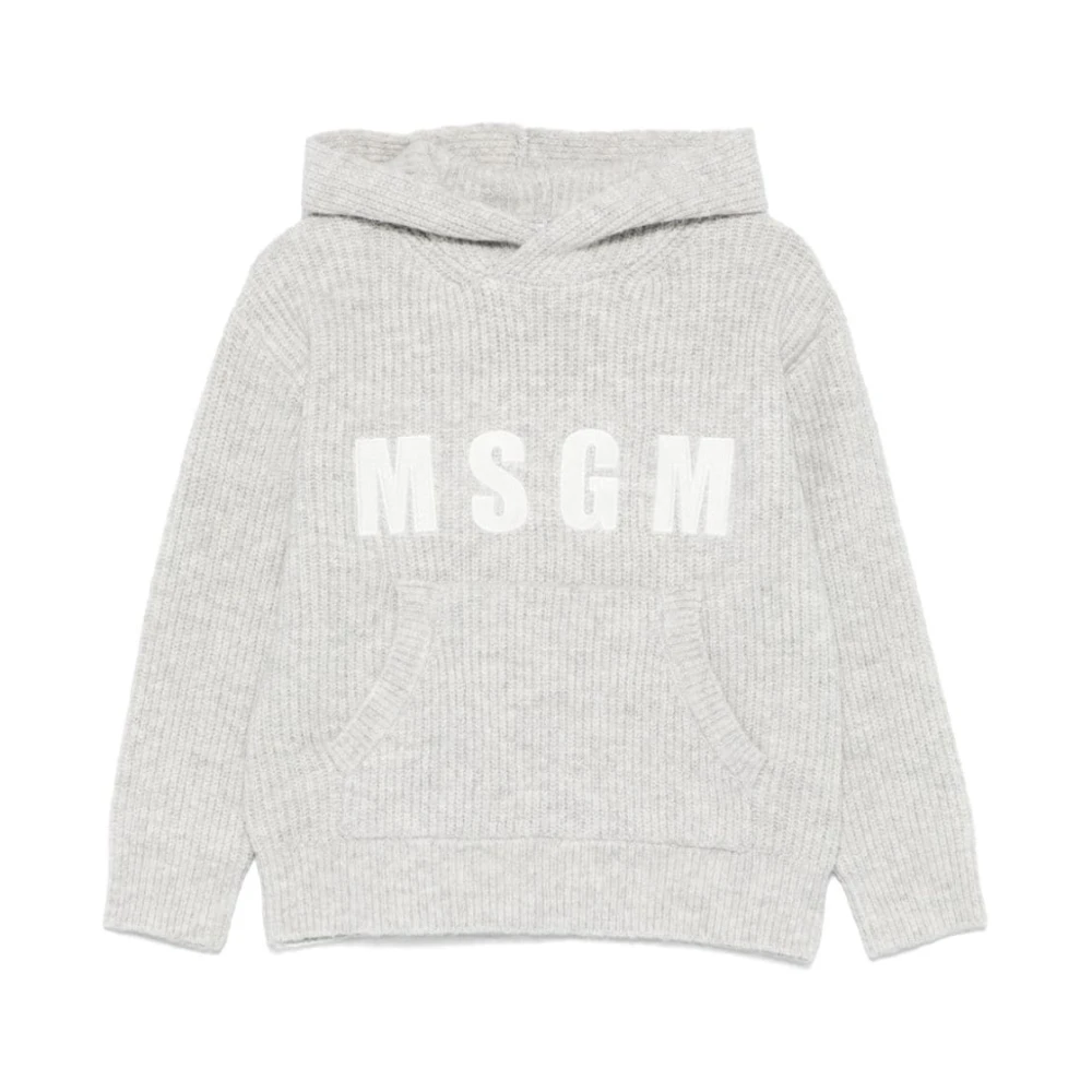 Msgm Grå Stickad Tröja Hoodie Gray, Pojke