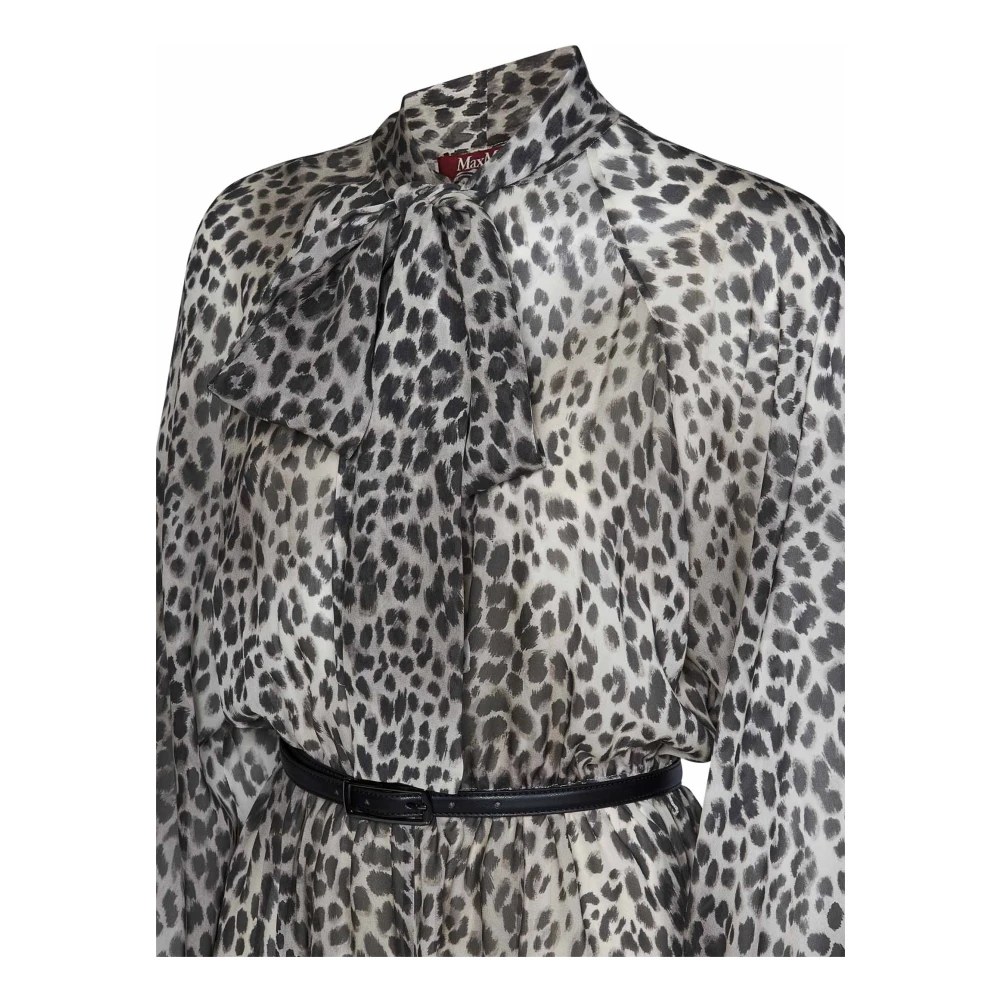 Max Mara Witte Zijden Jurk met Foulard Kraag Multicolor Dames