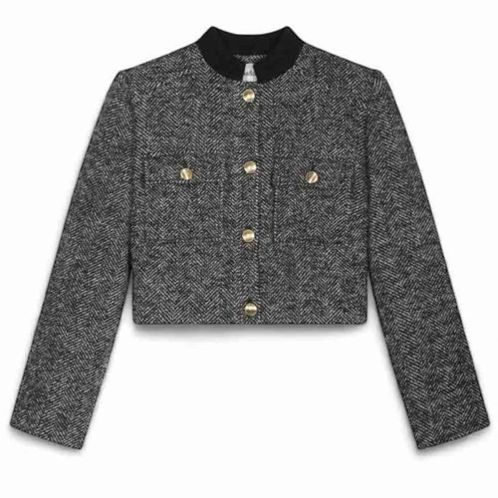 BA&SH Korte Boxy Jas met Gestreepte Gouden Knopen Gray Dames