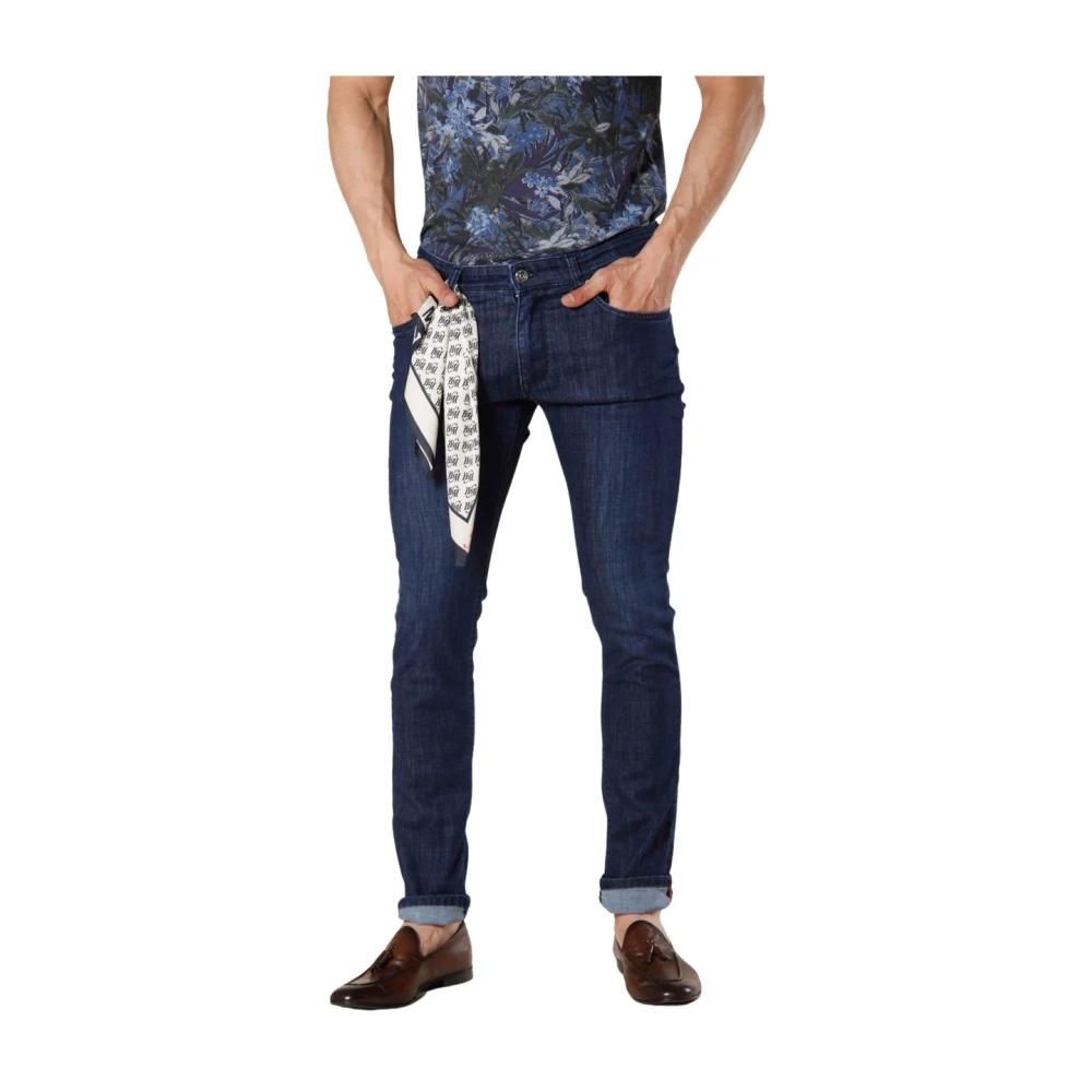 Mason's Slim Fit Navy Denim Broek Blue Heren