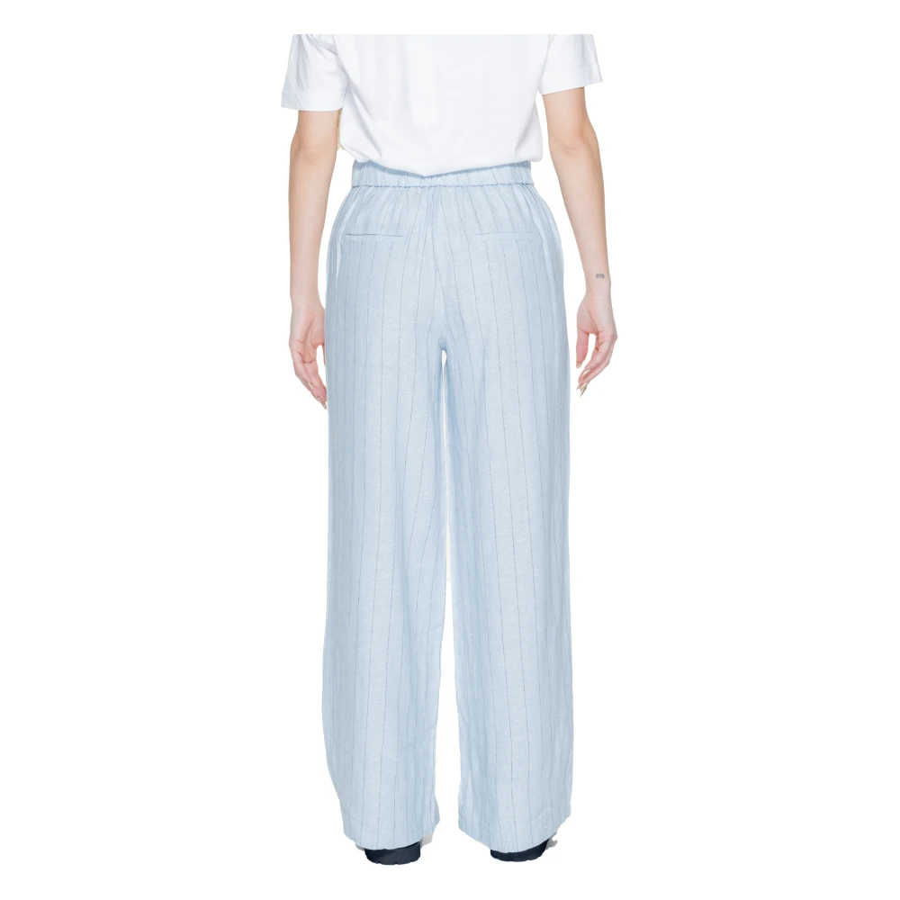 Vero Moda Wijde Gestreepte Linnen Palazzo Broek Blue Dames