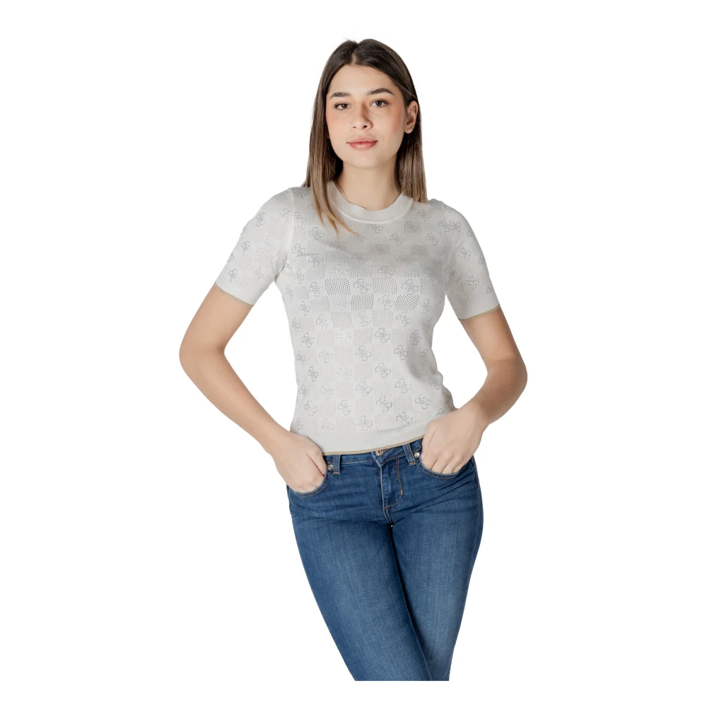 Guess Elegante korte mouw gebreide top White Dames