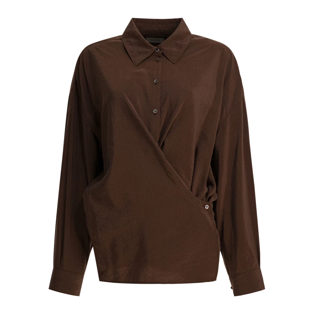 Lemaire Donna Marrone Camicia Con Colletto Dritto E Nodo