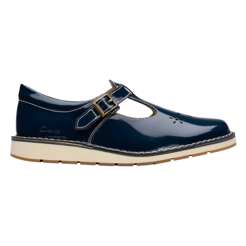 Clarks Girls Blue Navy Patent T-Bar Shoes Size 21 Eu