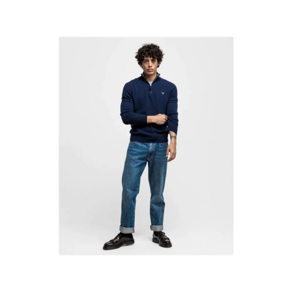 Gant Fijne wollen half-zip trui Blue Heren