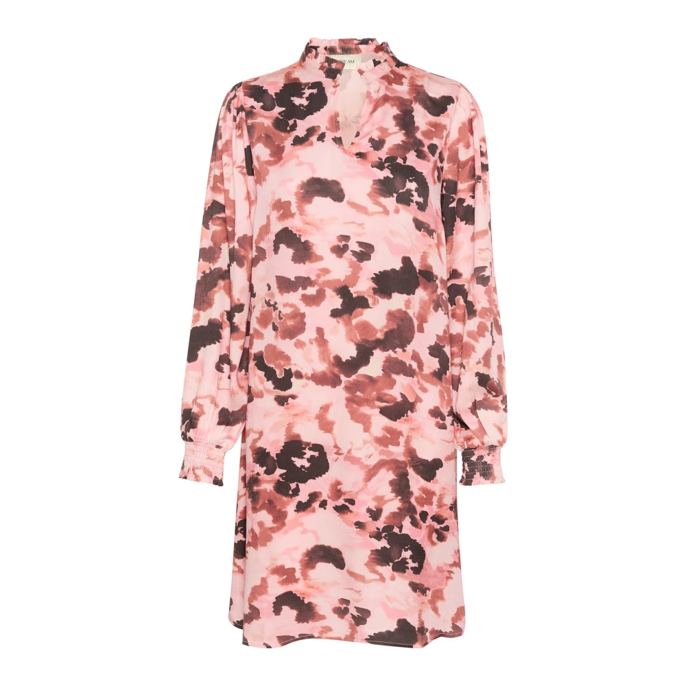 Cream Roze Smock Jurk met V-Hals Pink Dames