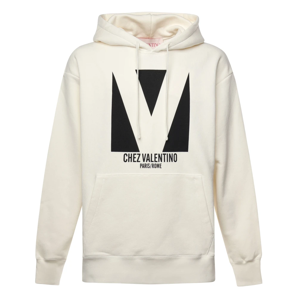 Valentino Garavani Witte Sweater met Aangepaste Trekkoord Capuchon White Heren
