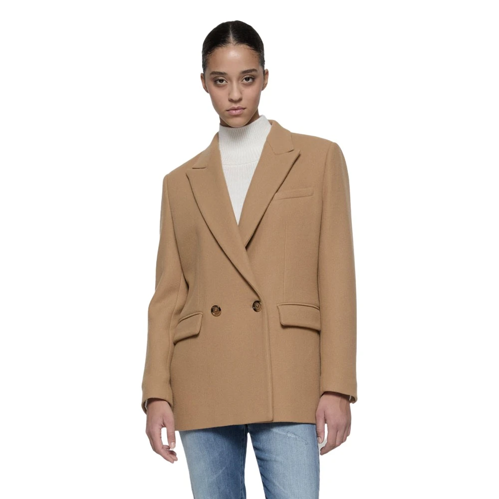 Dondup Oversized Wool Coat Blazer Jas Brown Dames