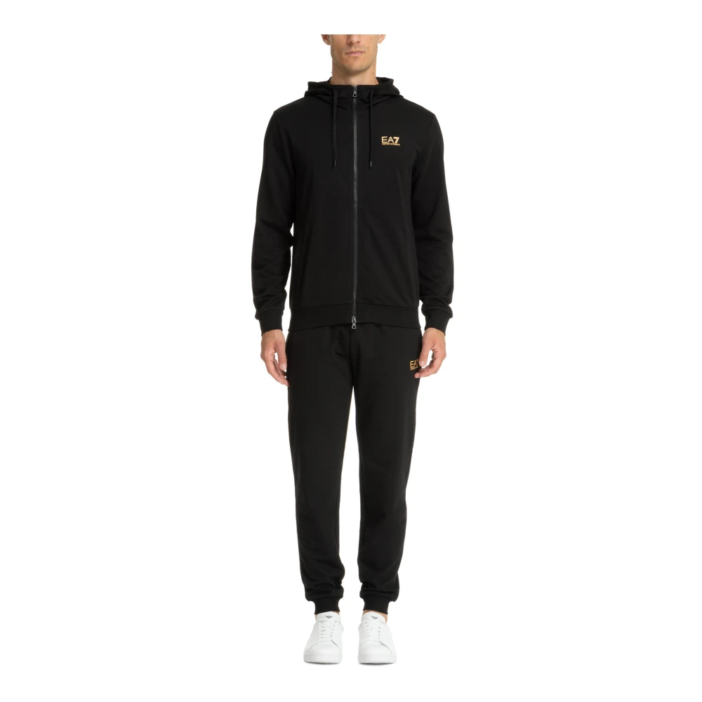 Emporio Armani EA7 Effen Hoodie met Trekkoordsluiting Black Heren