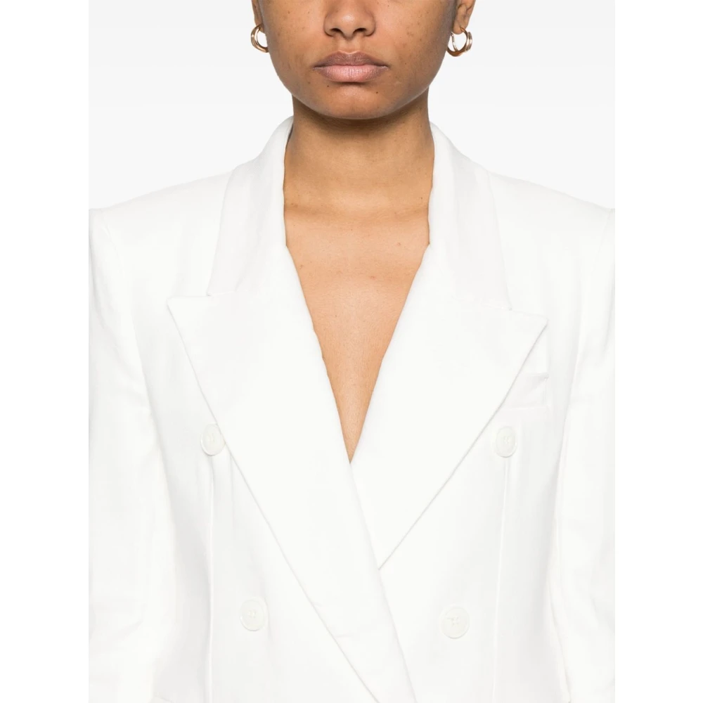 Elisabetta Franchi Witte Double-Breasted Jas met Klepzakken Beige Dames