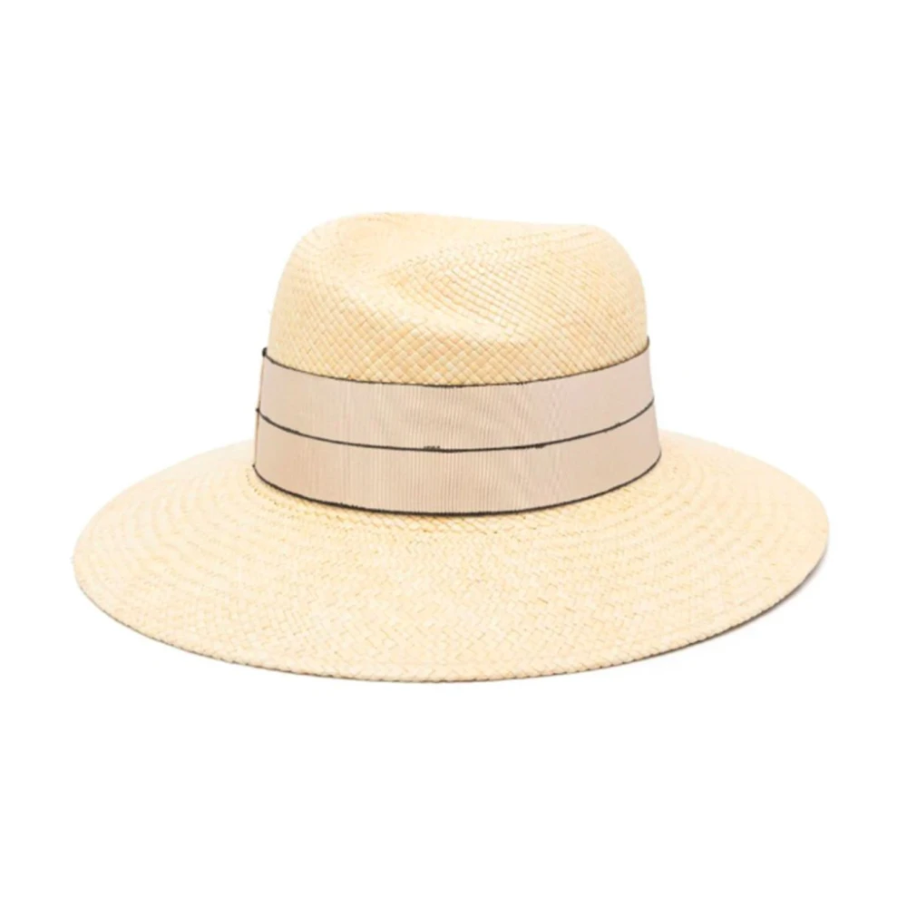 Borsalino Stro Geweven Hoed met Strik Detail Beige Dames