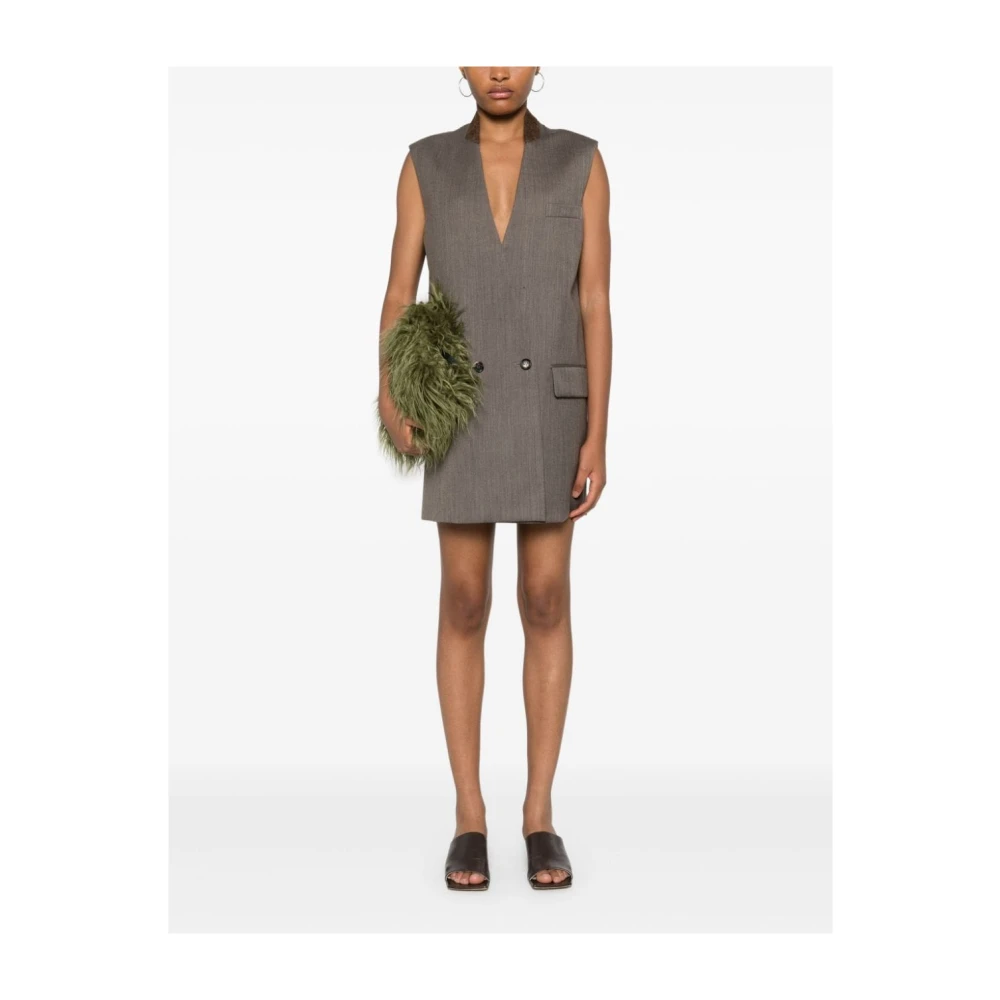 Moschino Bruine Oxford Jurk V-hals Mouwloos Brown Dames