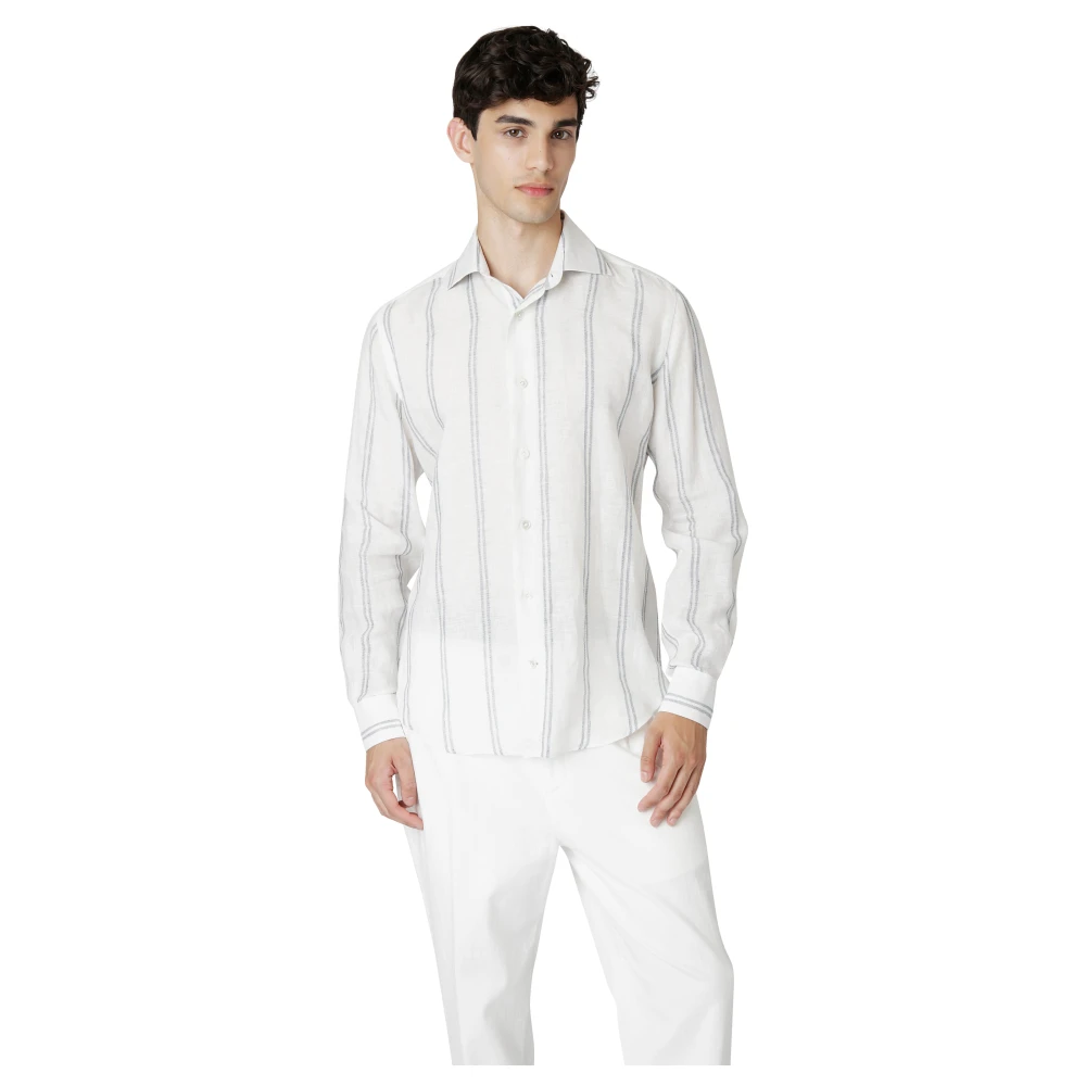 Eleventy Gestreept Linnen Dandy Overhemd White Heren