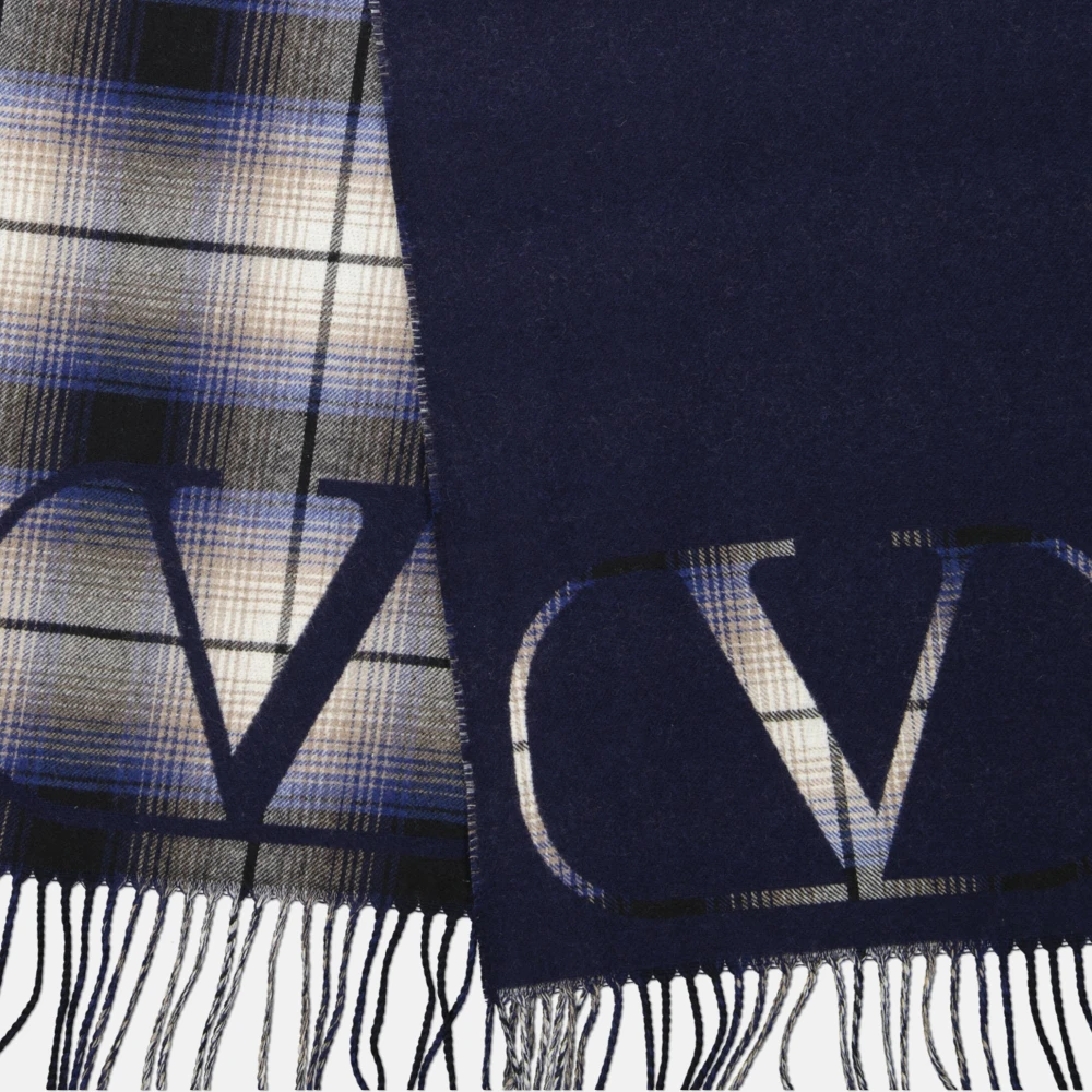 Valentino Garavani Geruit VLogo Wollen Sjaal Blue Heren