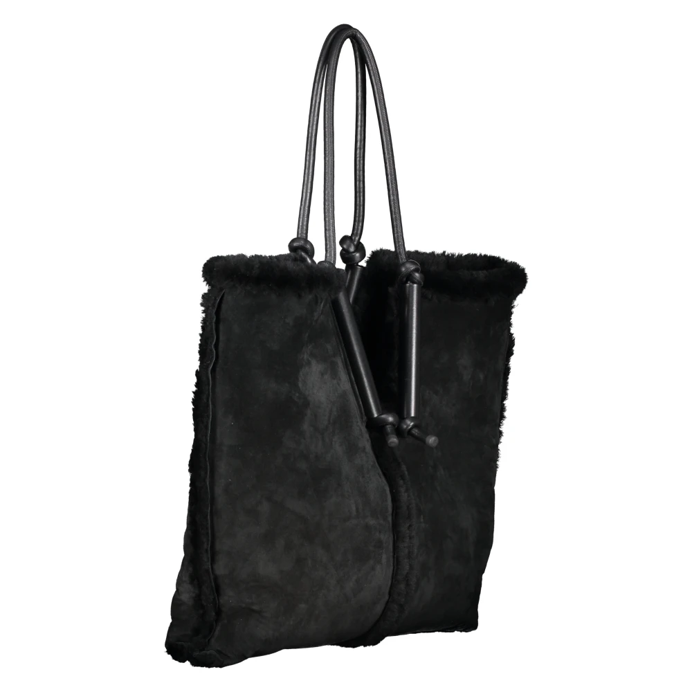Bottega Veneta Schapenvacht Tote Tas met Leren Details Black Dames