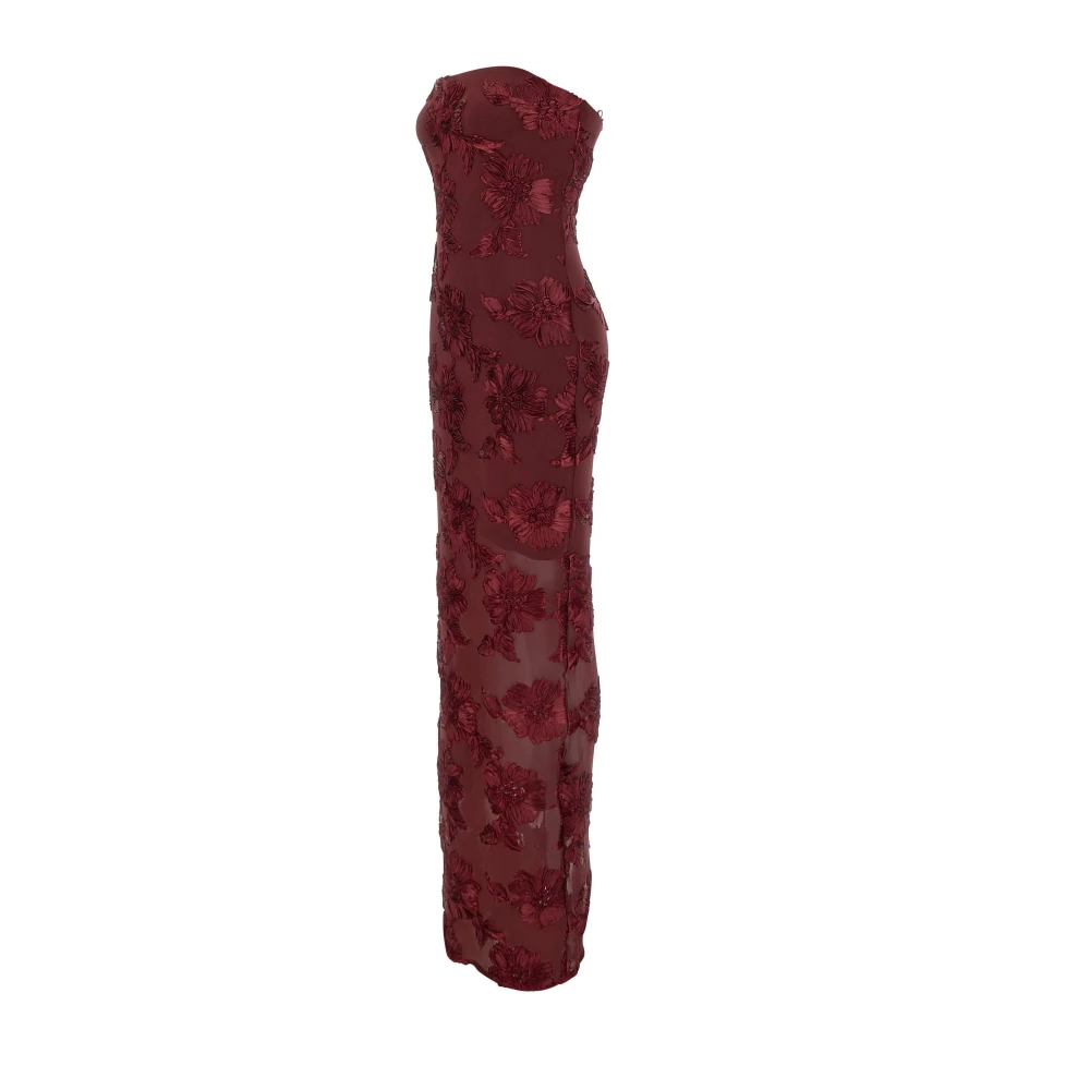 Rotate Birger Christensen Bordeaux 3D Mesh Maxi Jurk Red Dames