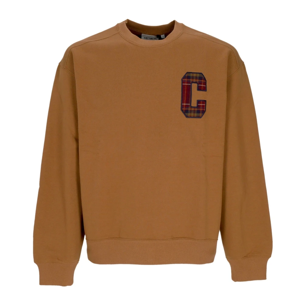 Carhartt WIP Bruine Crewneck Sweatshirt met Geruite Inzetstukken Brown Heren