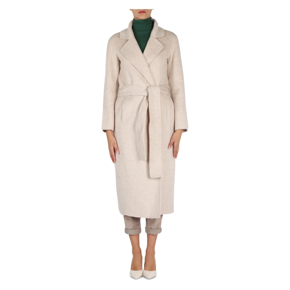Alessia Santi Lange Wollen Jas met Riem Beige Dames