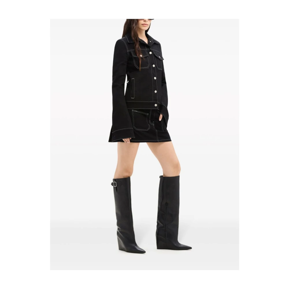 Courrèges Zwarte Katoenmixjas met Contraststiksels Black Dames