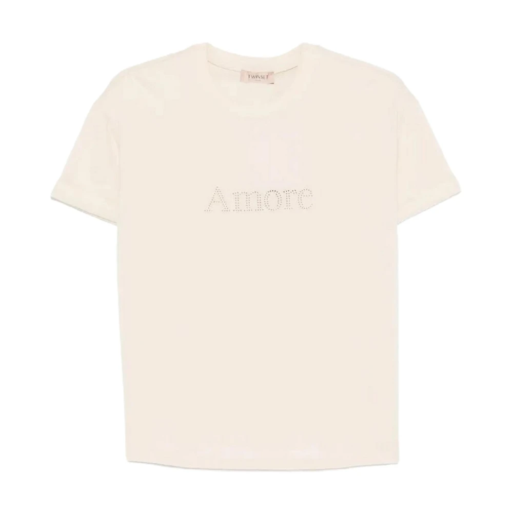 Twinset Women's Beige T-Shirts, Xs, Jersey T-Shirt With Embroidery