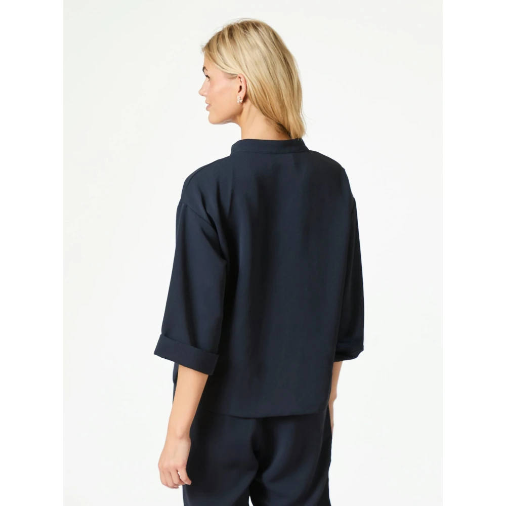 NEO NOIR Crepe Blouse met Wijde Boxmouwen Blue Dames