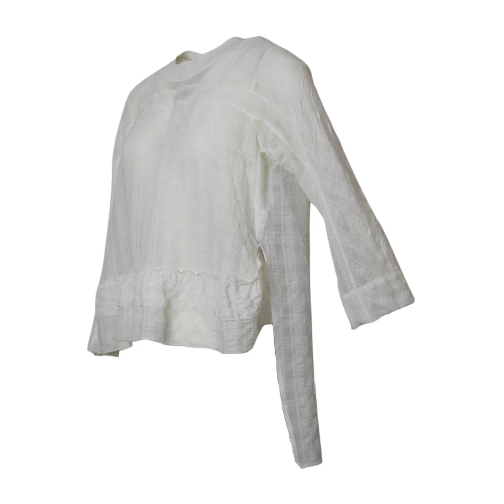 High Witte Ronde Hals Blouse Beige Dames