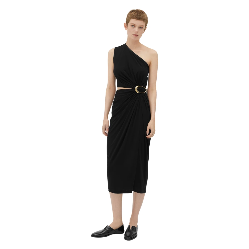 Bottega Veneta Zwarte Asymmetrische Crêpe Effect Jurk Black Dames