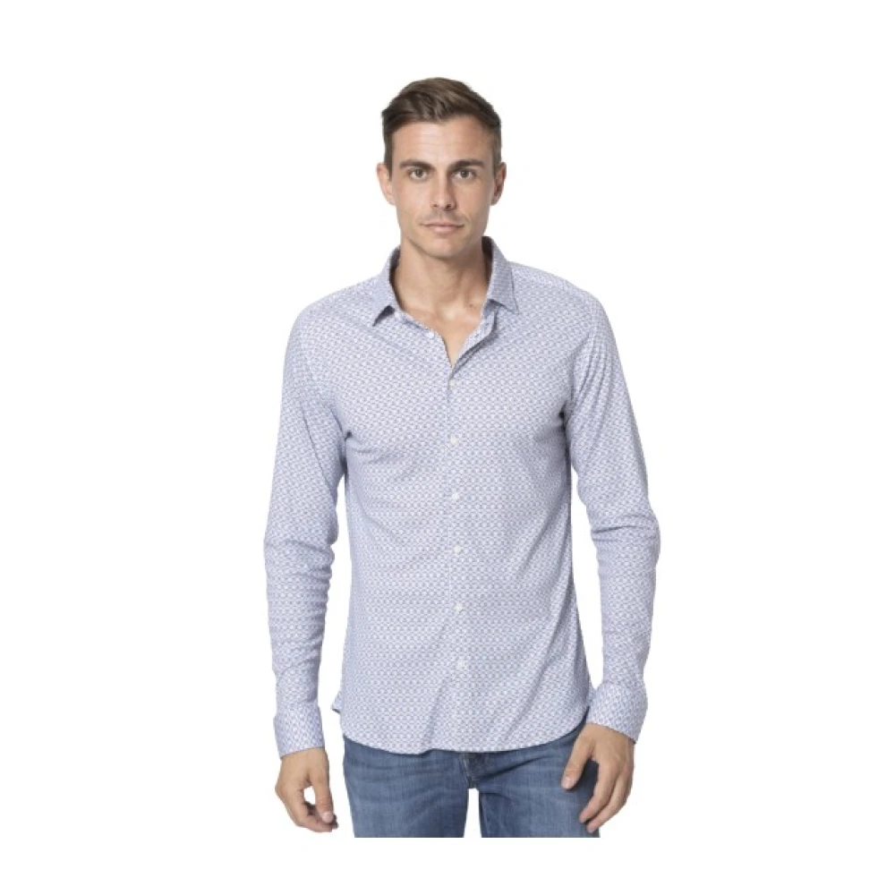 Desoto Uomo Bianco Camicia Bianca Con Motivo Geometrico