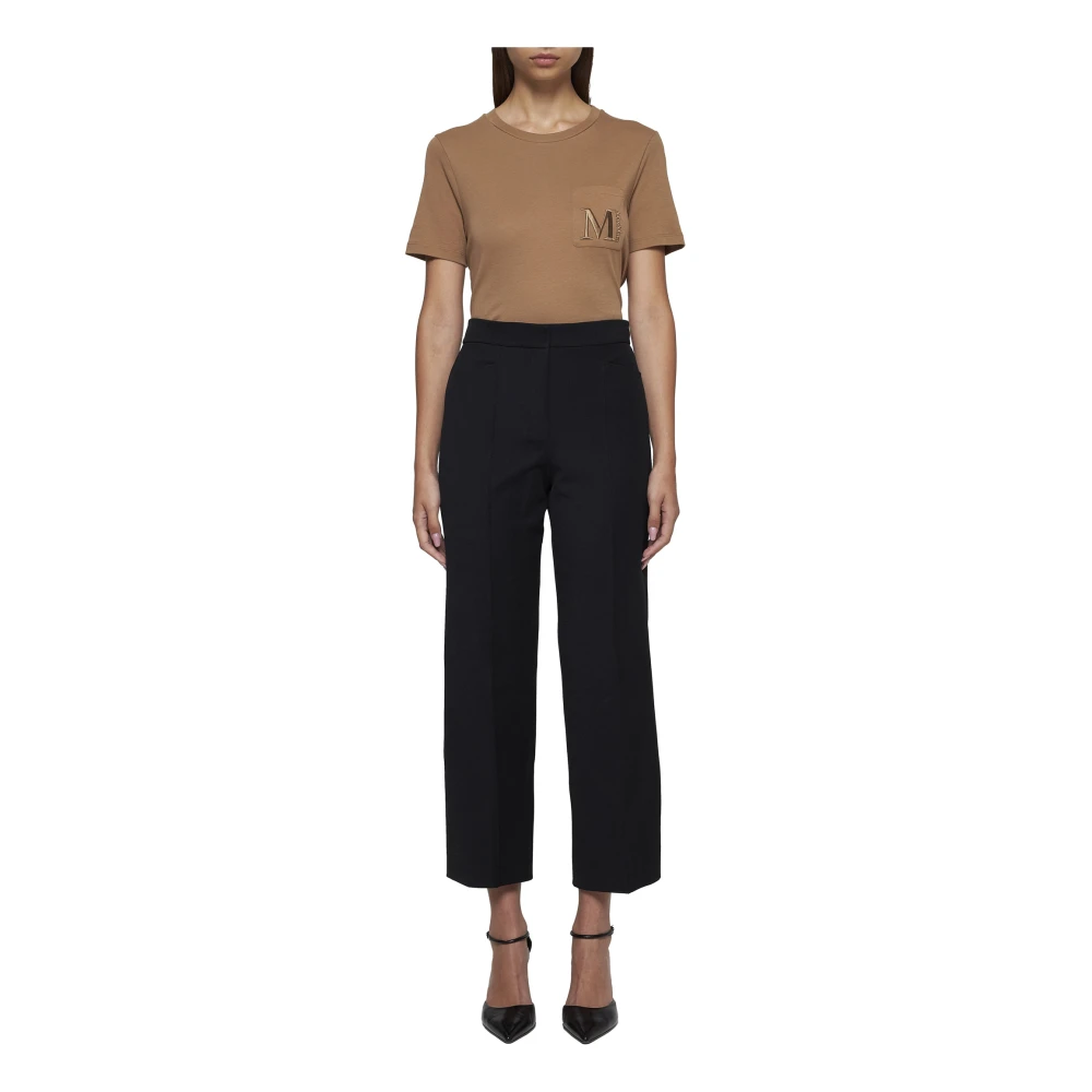 Max Mara Kameel Katoenen T-shirt met Borstzak Brown Dames