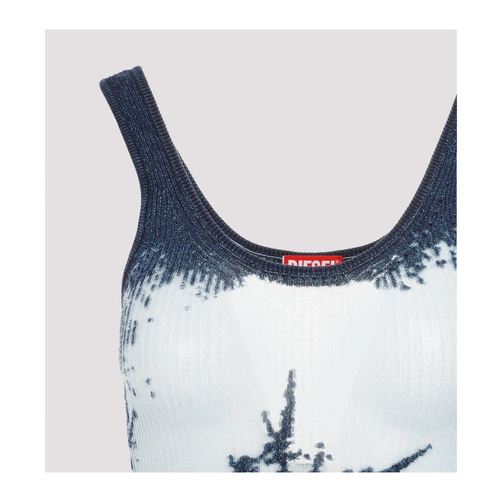 Diesel Blauwe Metallic Gebreide Crop Top Blue Dames