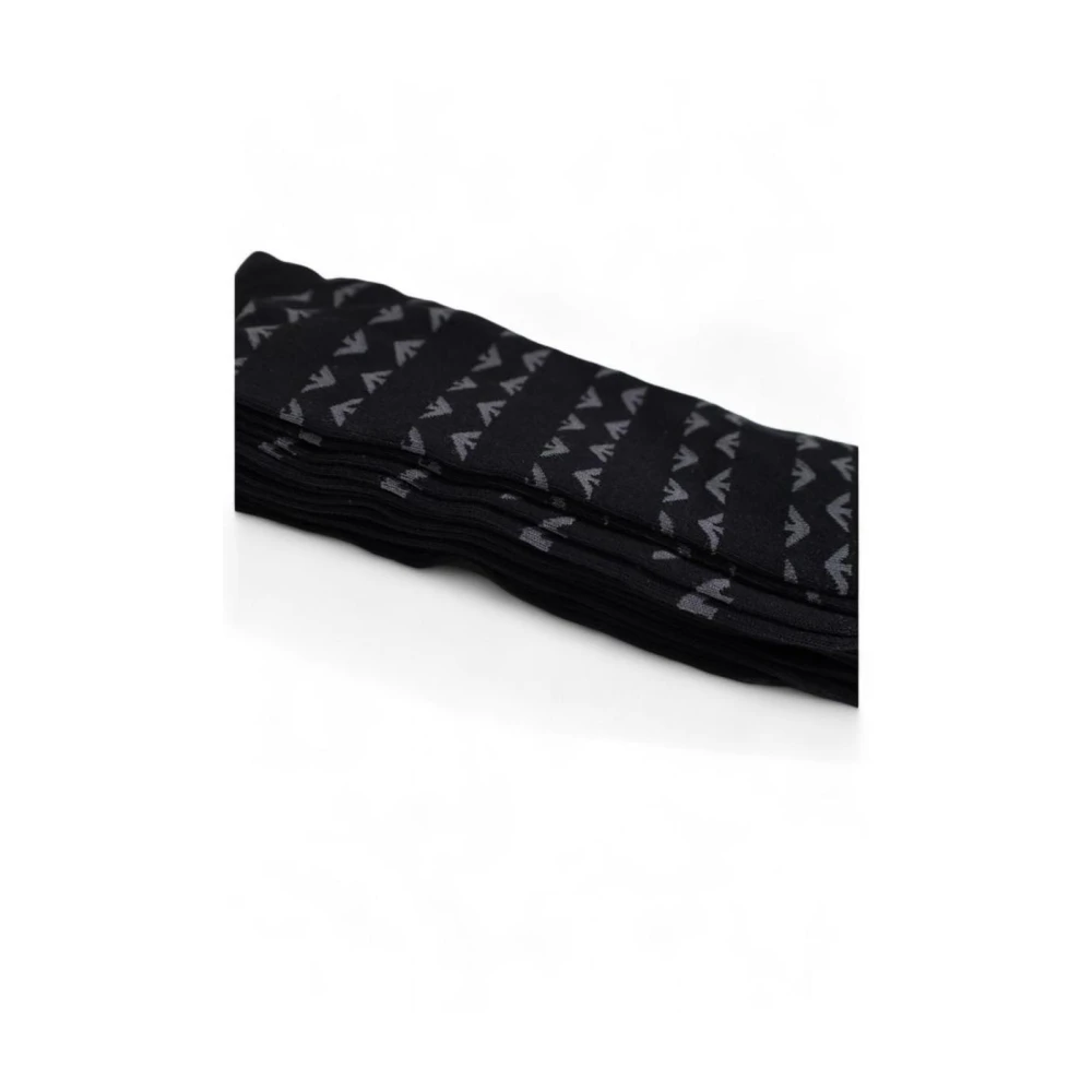 Emporio Armani Zwarte Katoenen Crew Socks AllOver Logo Black Heren