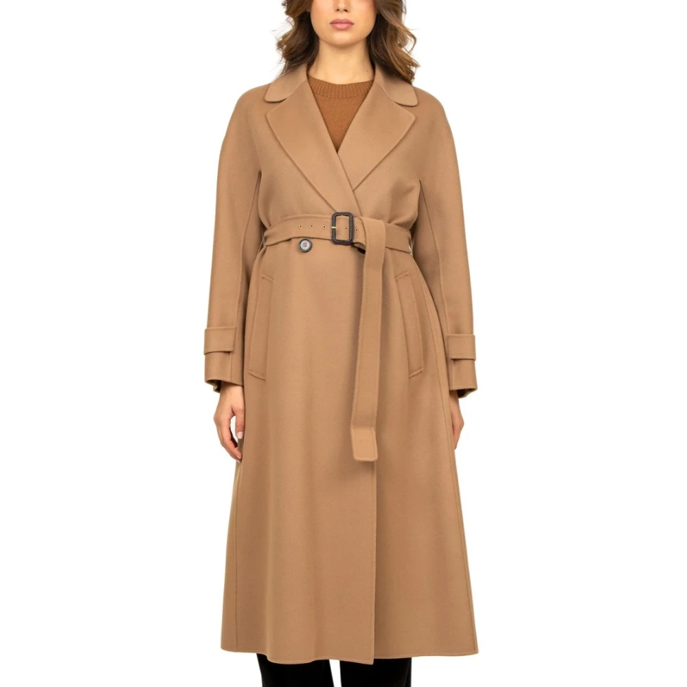 Max Mara Kameel Wollen Jas Dubbel-Borst Handgemaakt Brown Dames