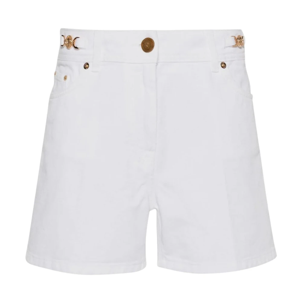 Versace Witte Denim Shorts met Logo Detail White Dames