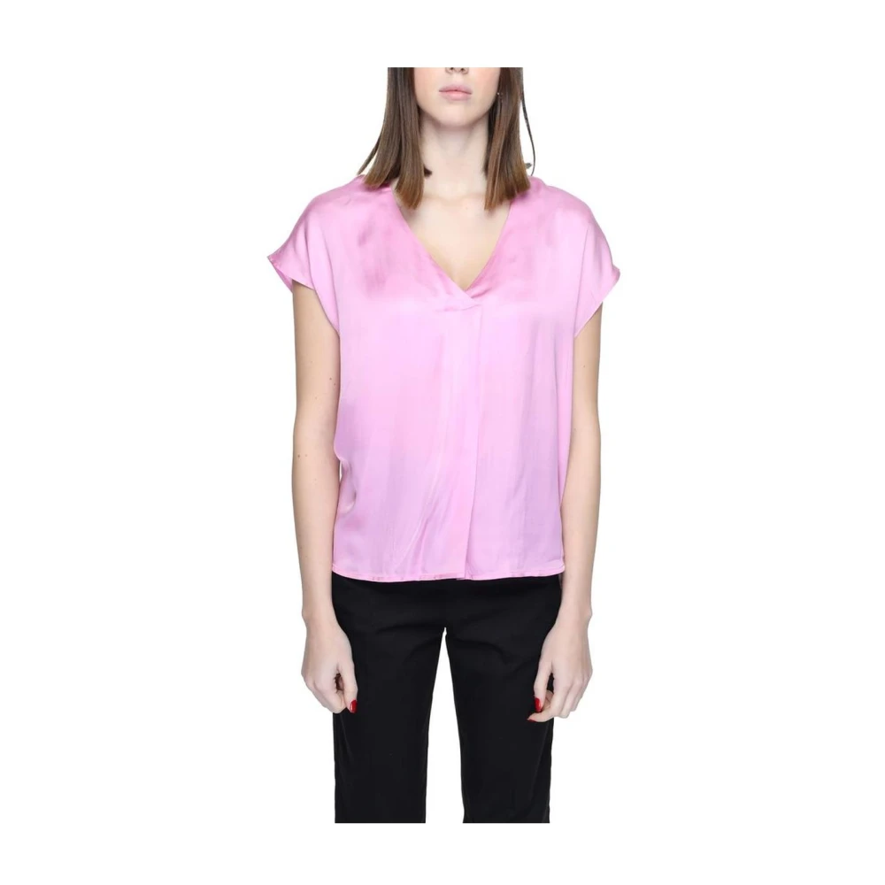 Rinascimento Women's Pink Blouses, Xl, Multicolor Viscose Short Sleeve Blouse