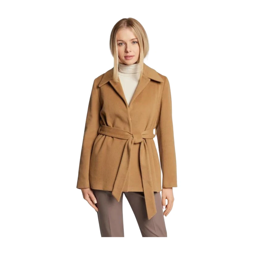 Calvin Klein Wollen Jas met Riem in Reguliere Pasvorm Brown Dames