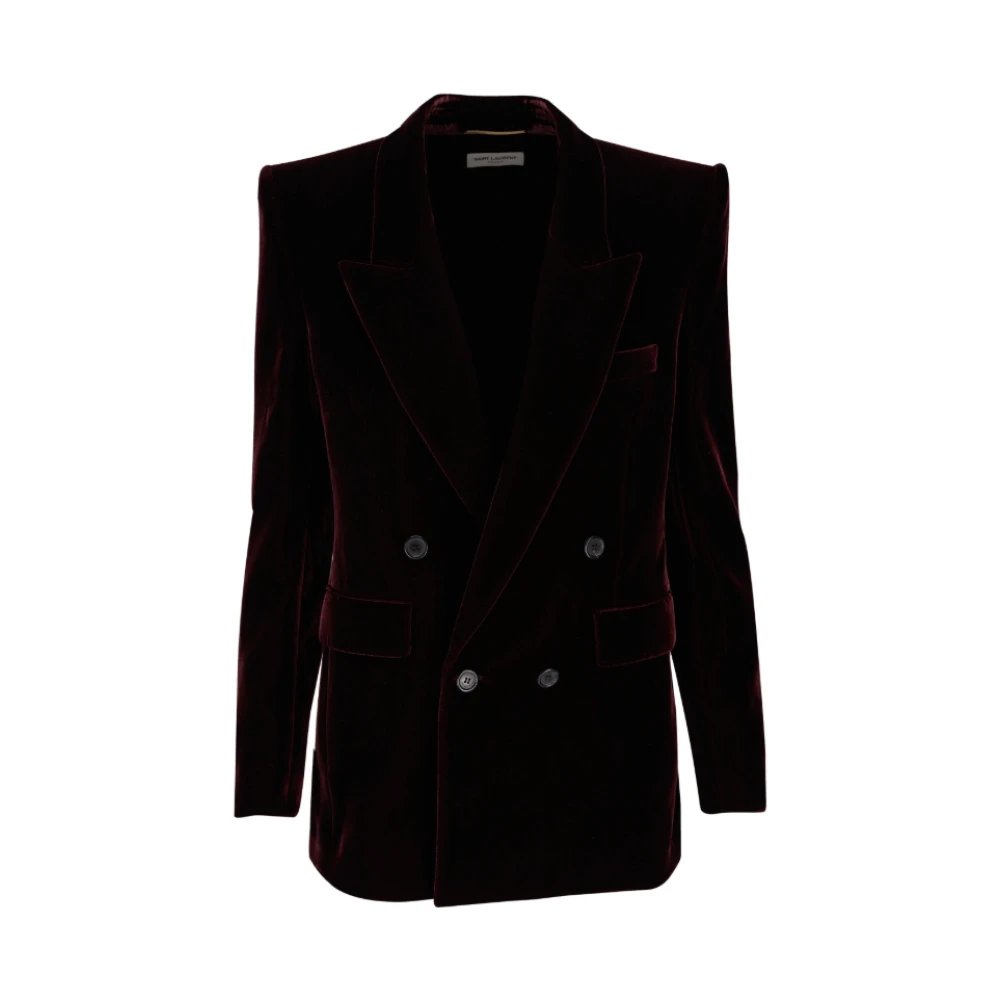 Saint Laurent Bordeaux Velvet Blazer met Piekrevers Black Dames