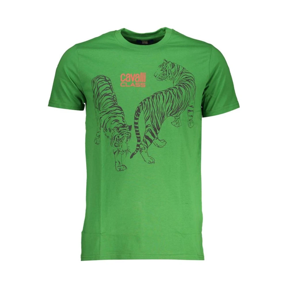 Cavalli Class Men's Green Tiger Graphic Crew Neck Tee