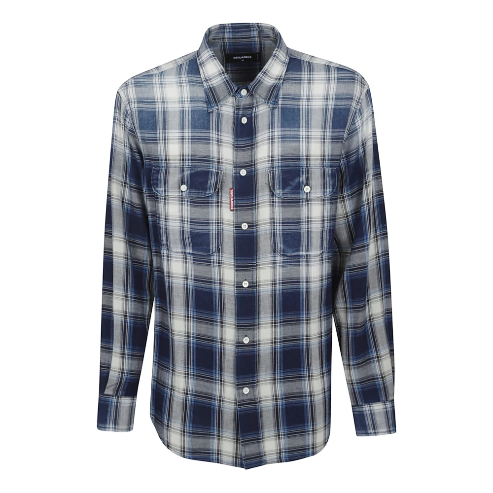 Dsquared2 Men's Multicolor Blue Checked Cotton Shirt Aw25 - Casual Shirts - L - Shirts