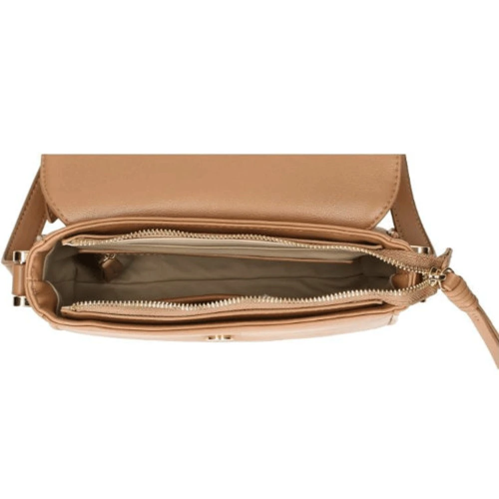 Valentino by Mario Valentino Beige Rechthoekige Handtas met Gouden Inscriptie Beige Dames