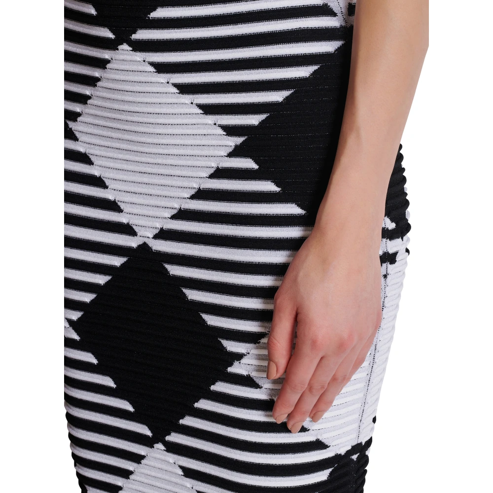 Balmain Halflange rok in geruite gebreide stof Black Dames