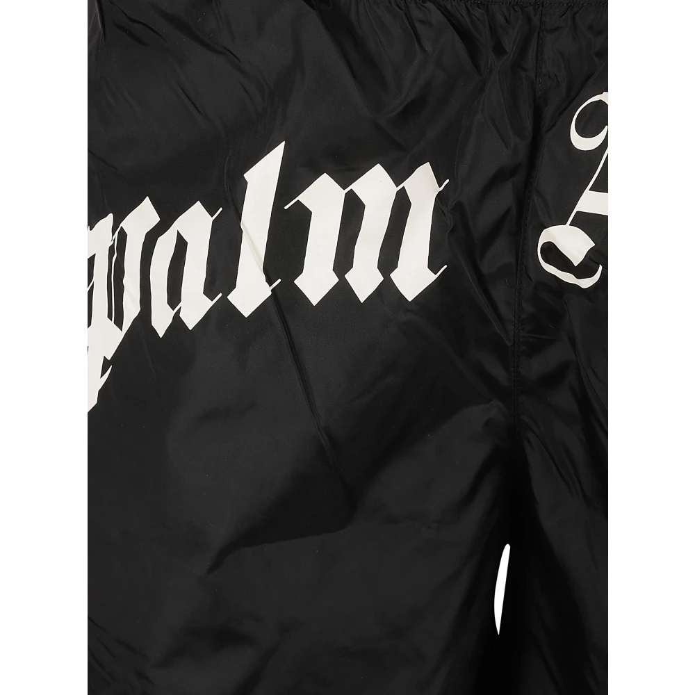 Palm Angels Zee Logo Zwemshorts Zwart Off White Black Heren