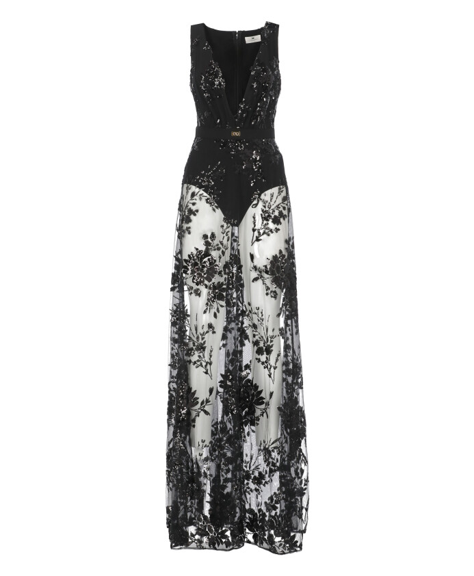 black-v-neck-sleeveless-dress-with-tulle-and-paillettes