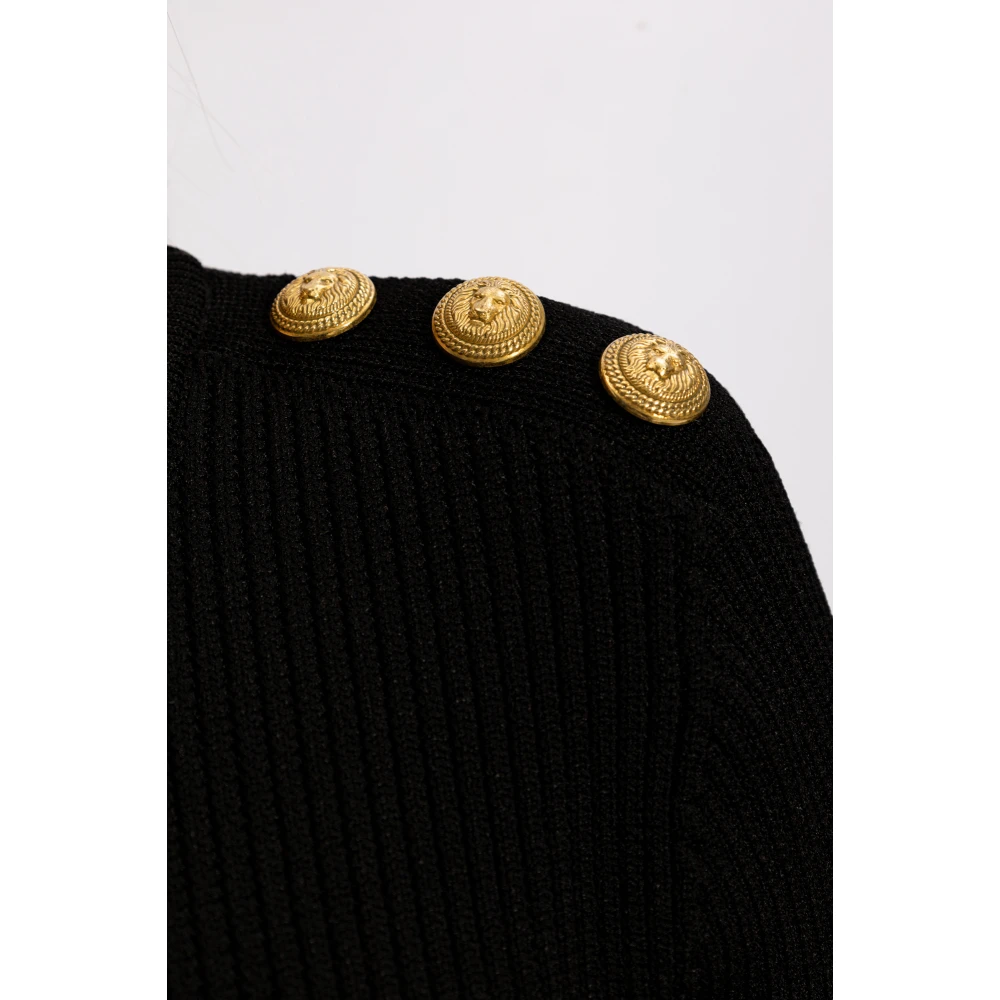 Balmain Geribbelde trui met logo Black Dames