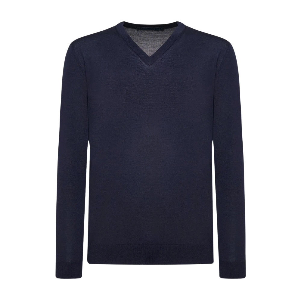 Kiton Navy Blue Wool V-Neck Pullover Blue Heren